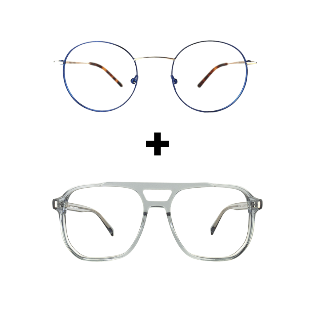 metal briller rusk blå acetat pilot brille crosseyes transparent grå